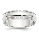 14k White Gold 6mm Milgrain Half Round Wedding Band Size 14