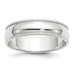 14k White Gold 6mm Milgrain Half Round Wedding Band Size 14