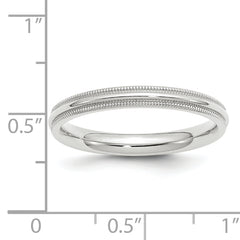 14k White Gold 3mm Milgrain Half Round Comfort Fit Wedding Band Size 14