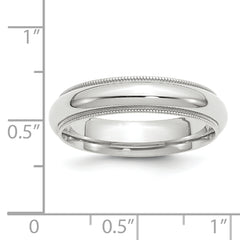 14k White Gold 5mm Milgrain Half Round Comfort Fit Wedding Band Size 13.5