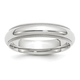 14k White Gold 5mm Milgrain Half Round Comfort Fit Wedding Band Size 13.5