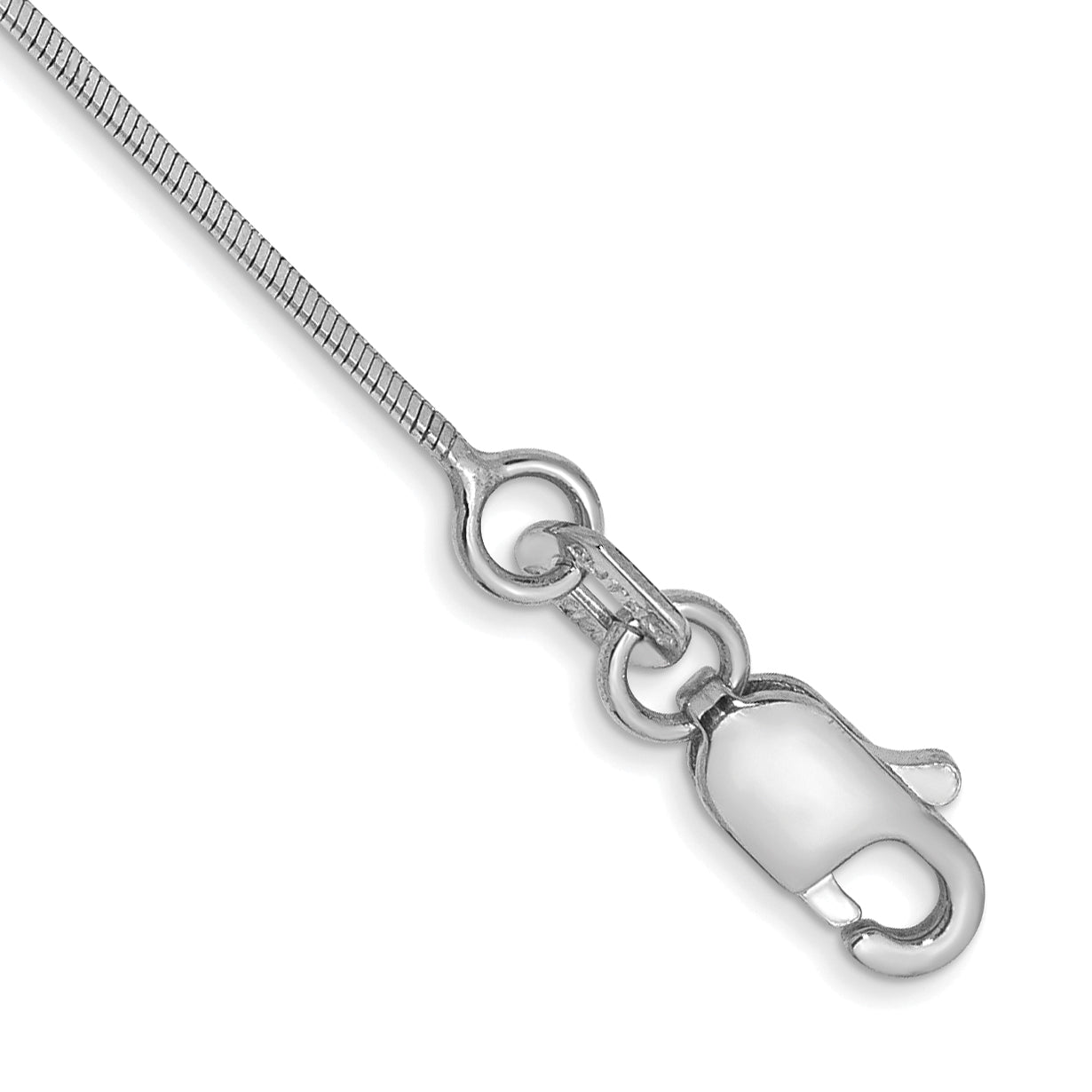 14K White Gold 10 inch .6mm Octagonal Snake with Lobster Clasp Anklet
