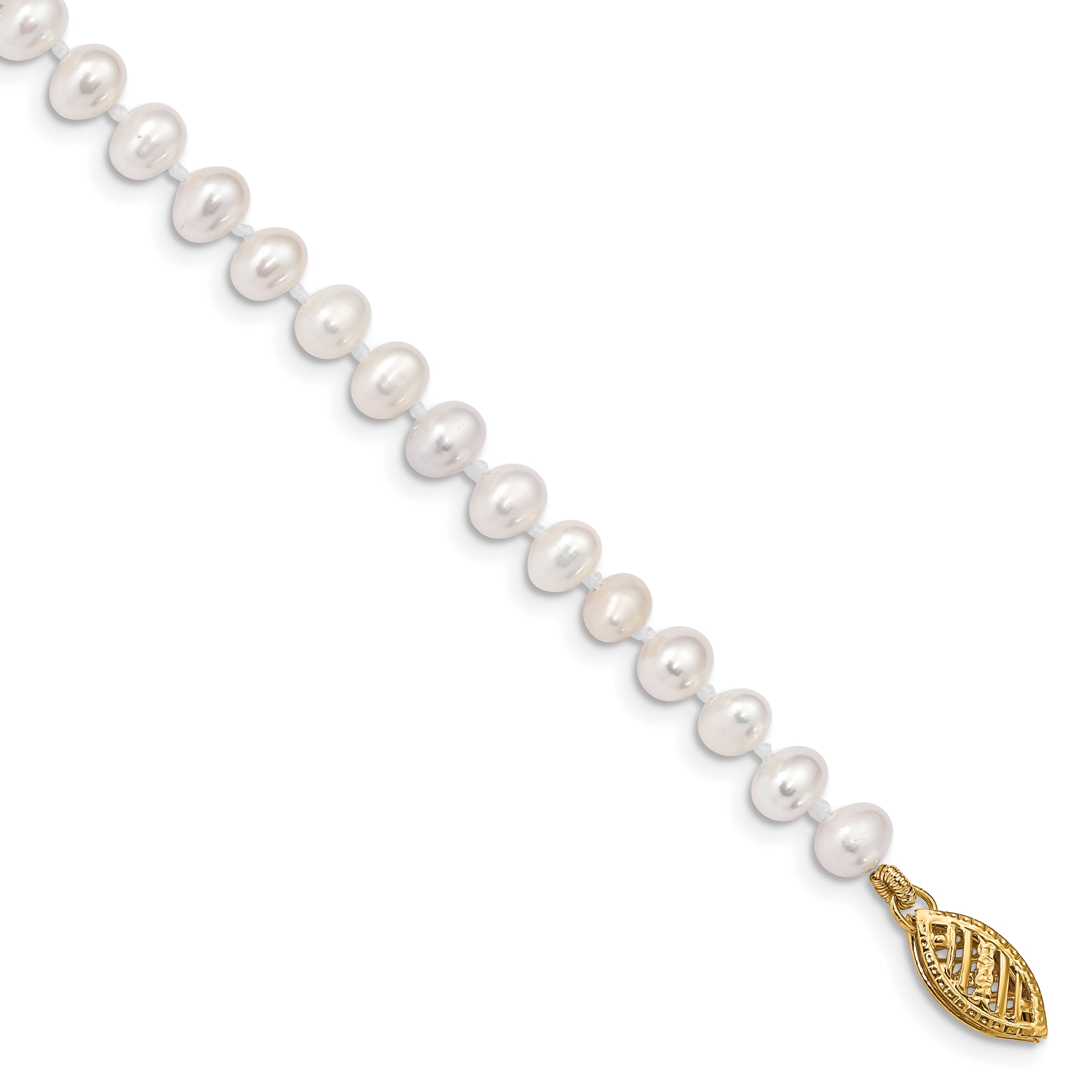 14k 4-5mm White Near-Round Freshwater Cultured Pearl 7.5 inch Bracelet