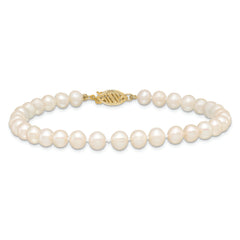14k 5-6mm White Near-Round Freshwater Cultured Pearl 7.5 inch Bracelet