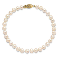 14k 5-6mm White Near-Round Freshwater Cultured Pearl 7.5 inch Bracelet