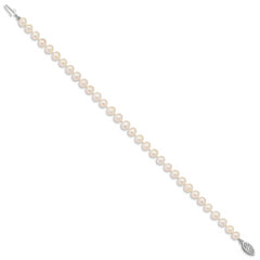 14k White Gold 5-6mm White Near Round Freshwater Cultured Pearl 8.25 inch Bracelet