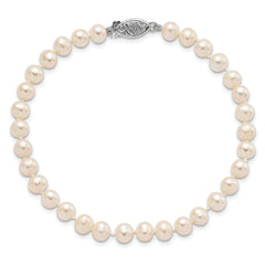 14k White Gold 5-6mm White Near Round Freshwater Cultured Pearl 8.25 inch Bracelet