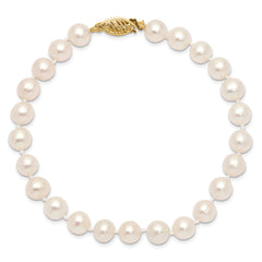 14k 6-7mm White Near-Round Freshwater Cultured Pearl 7.5 inch Bracelet