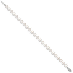 14k White Gold 6-7mm White Near Round Freshwater Cultured Pearl 8.25 inch Bracelet