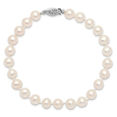 14k White Gold 6-7mm White Near Round Freshwater Cultured Pearl 8.25 inch Bracelet