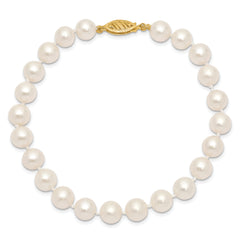 14k 7-8mm White Near-Round Freshwater Cultured Pearl 7.5 inch Bracelet