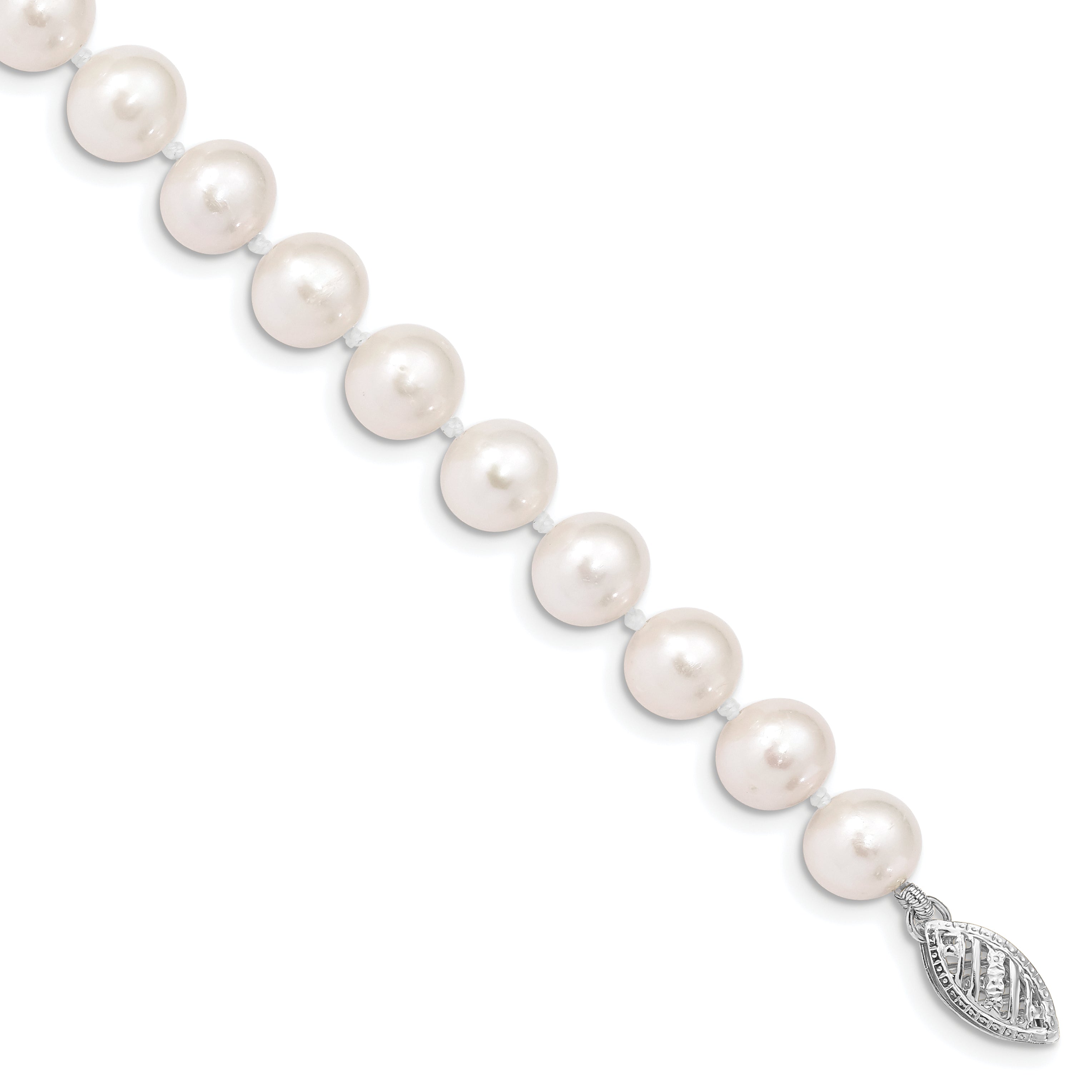 14k White Gold 7-8mm White Near Round Freshwater Cultured Pearl 8.25 inch Bracelet