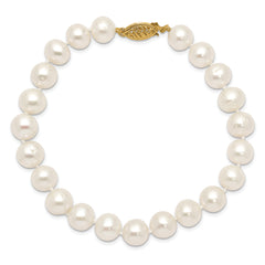 14k 8-9mm White Near-Round Freshwater Cultured Pearl 7.5 inch Bracelet