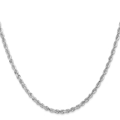 14K White Gold 30 Inch 3mm Diamond-cut Quadruple Rope Lobster Clasp Chain