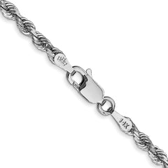 14K White Gold 30 Inch 3mm Diamond-cut Quadruple Rope Lobster Clasp Chain