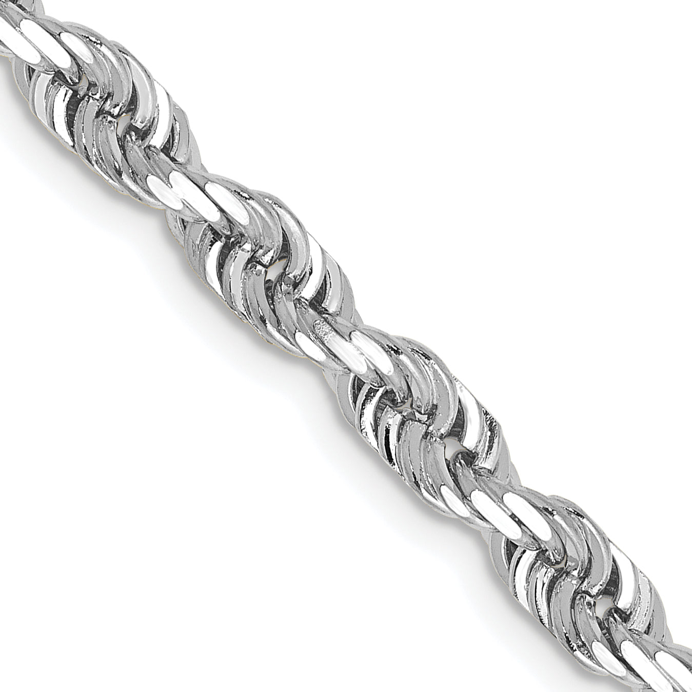 14K White Gold 24 Inch 4.5mm Diamond-cut Quadruple Rope Lobster Clasp Chain