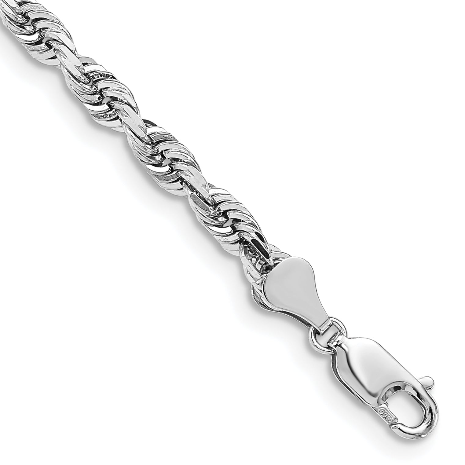 14K White Gold 7 Inch 5mm Diamond-cut Quadruple Rope Lobster Clasp Chain