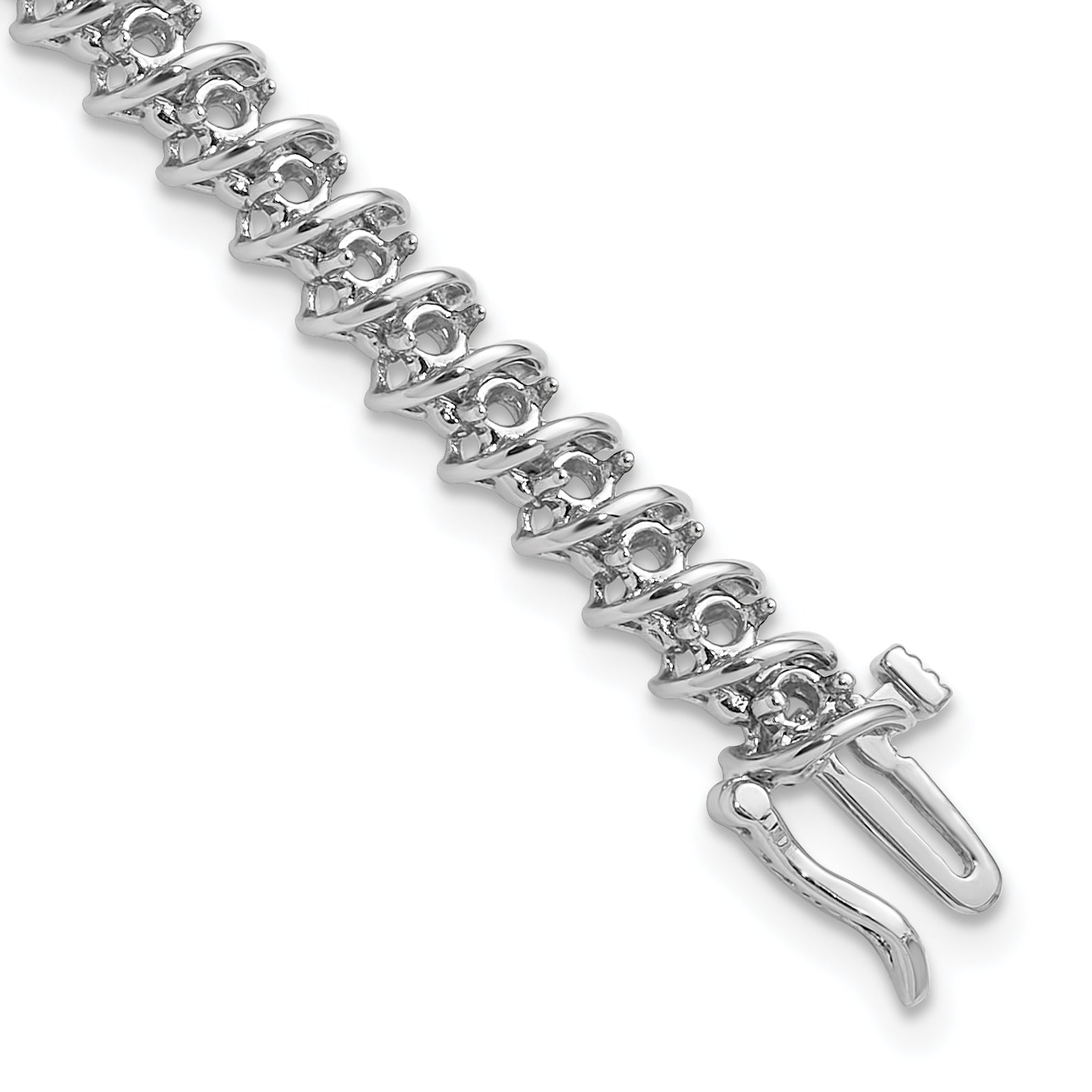 14k White Gold Holds 1.95 carat 50-2.1mm Round Diamond Fancy Spiral 7 inch Tennis Bracelet Mounting (No Stone Included)