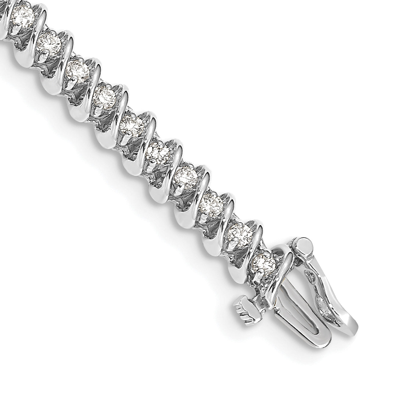 14k White Gold Complete 1.95 carat Round AA Diamond Fancy Spiral 7 inch Tennis Bracelet