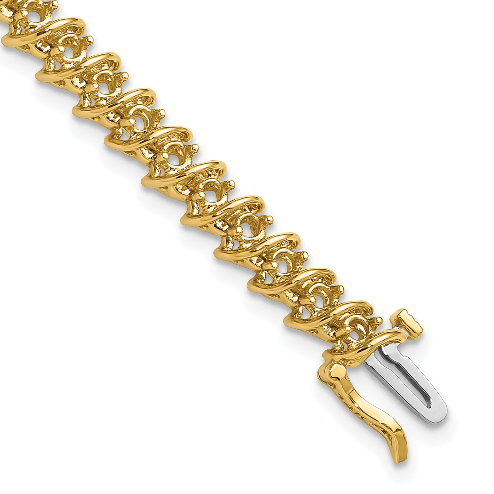 14k Holds 2.25 carat 43-2.4mm Round Diamond Fancy Spiral 7 inch Tennis Bracelet Mounting (No Stone Included)