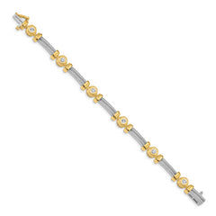 14k Two-tone Holds 1.4 carat 6-3.9mm Round Diamond Bezel and Twisted Bar 7 inch Bracelet Mounting (No Stone Included)