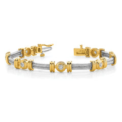14k Two-tone Holds 1.4 carat 6-3.9mm Round Diamond Bezel and Twisted Bar 7 inch Bracelet Mounting (No Stone Included)