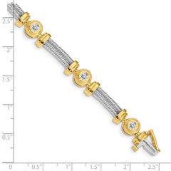 14k Two-tone Holds 1.4 carat 6-3.9mm Round Diamond Bezel and Twisted Bar 7 inch Bracelet Mounting (No Stone Included)