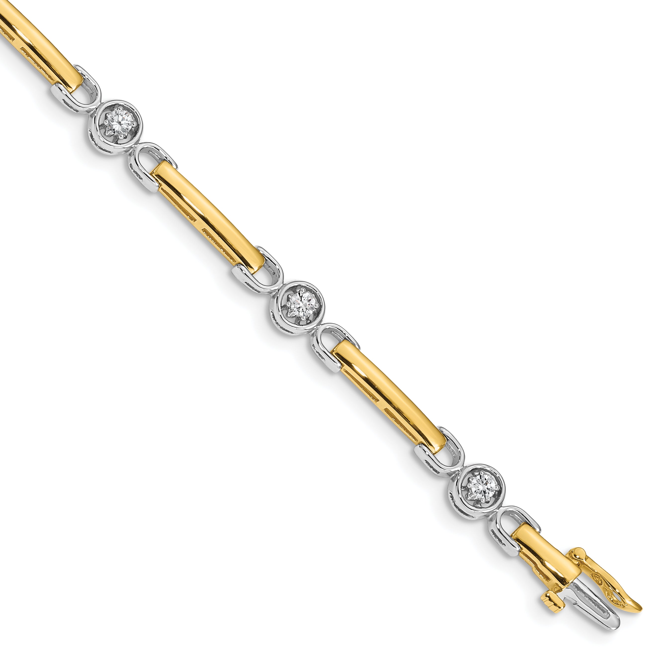 14k Two-tone Holds 1/2 carat 6-2.75mm Round Diamond Bar 7 inch Tennis Bracelet Mounting (No Stone Included)