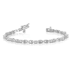14k White Gold Holds 1/2 carat 11-2.2mm Round Diamond 4-prong X-design 7 inch Tennis Bracelet Mounting (No Stone Included)