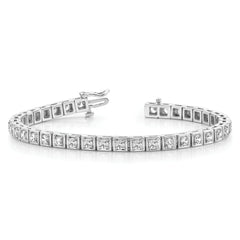 14k White Gold Holds 3.75 carat 37-3.0mm Round Diamond 4-prong 7 inch Tennis Bracelet Mounting (No Stone Included)