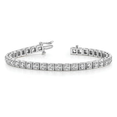 14k White Gold Holds 5.1 carat 34-3.4mm Round Diamond 4-prong 7 inch Tennis Bracelet Mounting (No Stone Included)