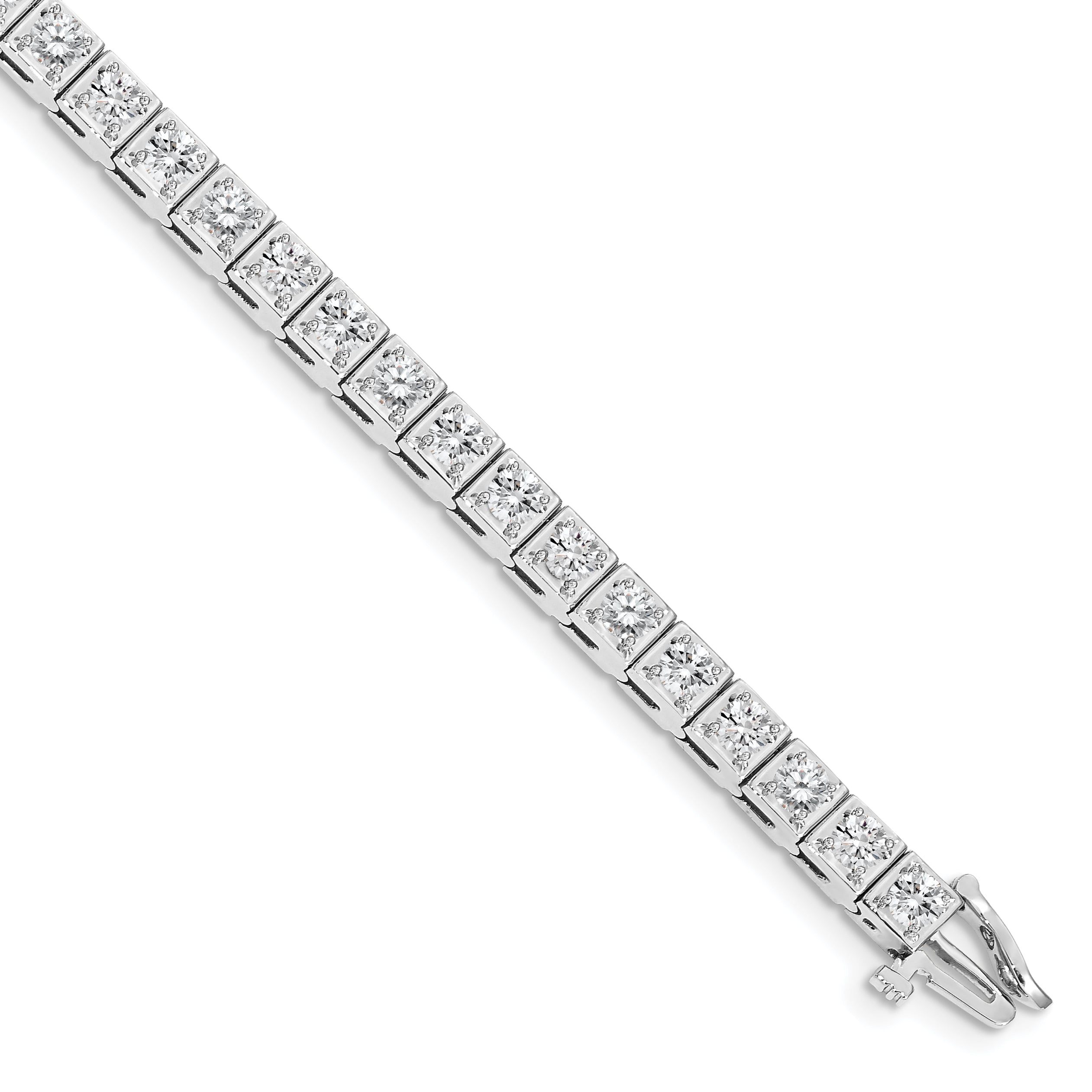 14k White Gold Holds 5.1 carat 34-3.4mm Round Diamond 4-prong 7 inch Tennis Bracelet Mounting (No Stone Included)