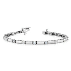 14k White Gold Holds 2.8 carat 13-3.8mm Round Diamond Bar Link 7 inch Tennis Bracelet Mounting (No Stone Included)