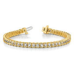 14k Complete 5.5 carat Round AA Diamond Half-Bezel 7 inch Tennis Bracelet