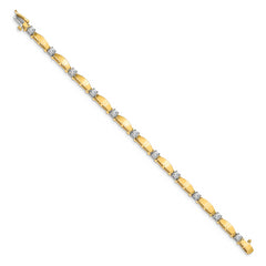14k Two-tone Holds 1.13 carat 11-3.0mm Round Diamond Curved Bar Link 7 inch Tennis Bracelet Mounting (No Stone Included)