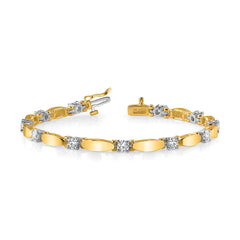 14k Two-tone Holds 1.13 carat 11-3.0mm Round Diamond Curved Bar Link 7 inch Tennis Bracelet Mounting (No Stone Included)