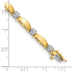 14k Two-tone Holds 1.13 carat 11-3.0mm Round Diamond Curved Bar Link 7 inch Tennis Bracelet Mounting (No Stone Included)