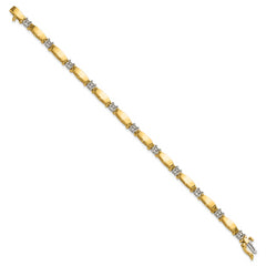 14k Two-tone Holds 1.87 carat 11-3.5mm Round Diamond Curved Bar Link 7 inch Tennis Bracelet Mounting (No Stone Included)