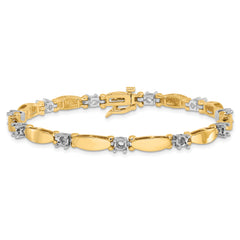 14k Two-tone Holds 1.87 carat 11-3.5mm Round Diamond Curved Bar Link 7 inch Tennis Bracelet Mounting (No Stone Included)