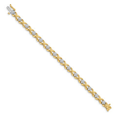 14k Two-tone Holds 1 carat 14-2.6mm Round Diamond 4-prong X-design 7 inch Tennis Bracelet Mounting (No Stone Included)