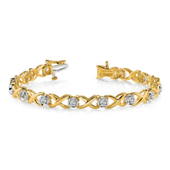 14k Two-tone Holds 1 carat 14-2.6mm Round Diamond 4-prong X-design 7 inch Tennis Bracelet Mounting (No Stone Included)