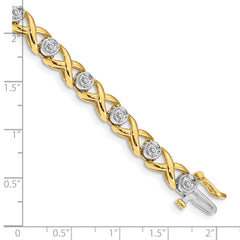 14k Two-tone Holds 1 carat 14-2.6mm Round Diamond 4-prong X-design 7 inch Tennis Bracelet Mounting (No Stone Included)