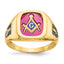 14k Men's Polished and Textured with Black Enamel and Lab Created Ruby Masonic Ring