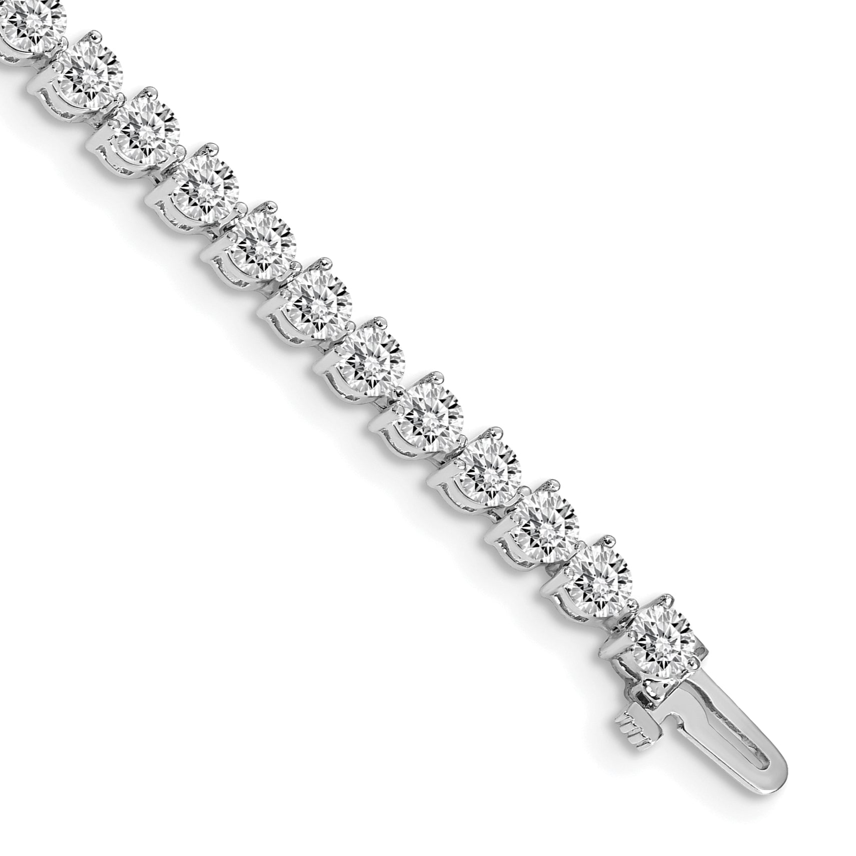 14k White Gold Holds 7 carat 38-3.6mm Round Diamond 3-prong 7 inch Tennis Bracelet Mounting (No Stone Included)