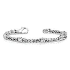 14k White Gold Holds 1 carat 5-3.7mm Round Diamond Bezel Curb Link 7 inch Bracelet Mounting (No Stone Included)