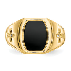 14k Men's Onyx and .01ct Diamond Cross Ring