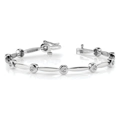 14k White Gold Holds 1/2 carat 11-2.3mm Round Diamond Bezel Curved Bar Link 7 inch Bracelet Mounting (No Stone Included)
