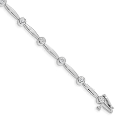 14k White Gold Holds 1/2 carat 11-2.3mm Round Diamond Bezel Curved Bar Link 7 inch Bracelet Mounting (No Stone Included)