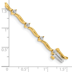 14k Complete 1 carat Round AA Diamond 2-prong Wavy Bar Link 7 inch Tennis Bracelet