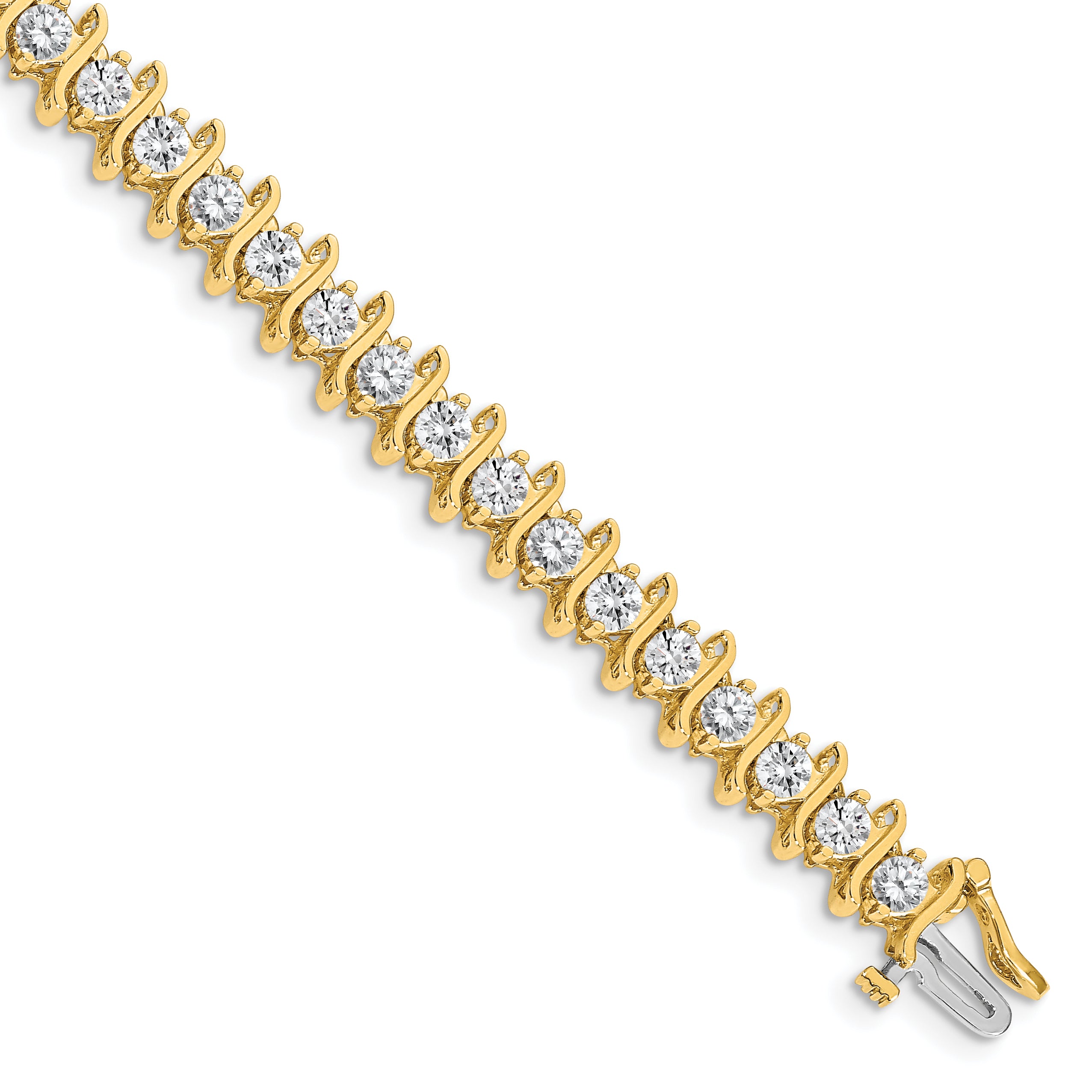 14k Holds 7.19 carat 33-3.8mm Round Diamond 2-prong S-link 7 inch Tennis Bracelet Mounting (No Stone Included)